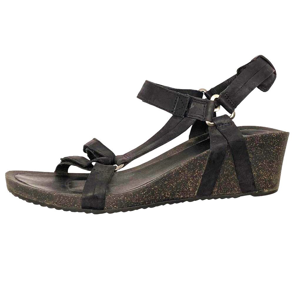 Teva Ysidro Universal Wedge Sandals Black Leather Strappy 1015119 Womens Size 9